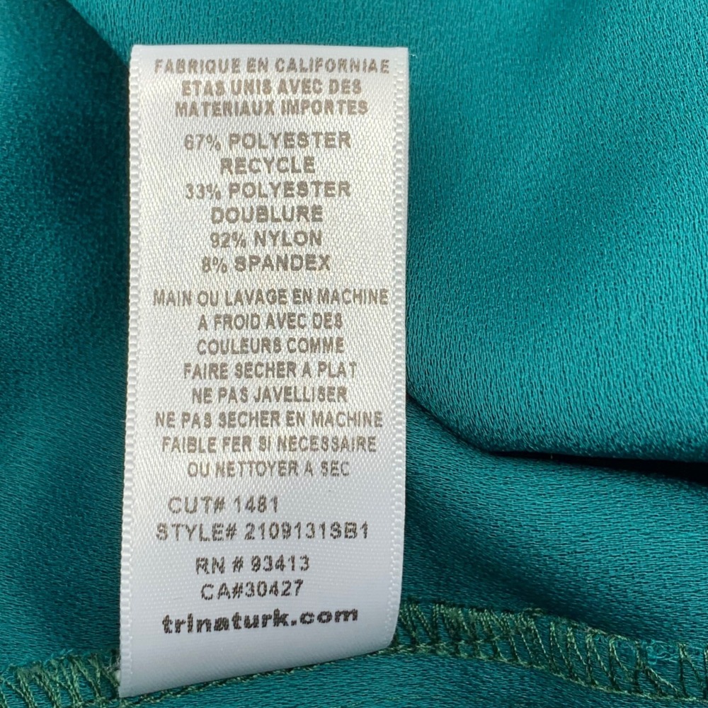 Trina Turk Women's Balloon Sleeve Squared Gathered Neck‎ Green Blouse Size XS - Picture 8 of 8